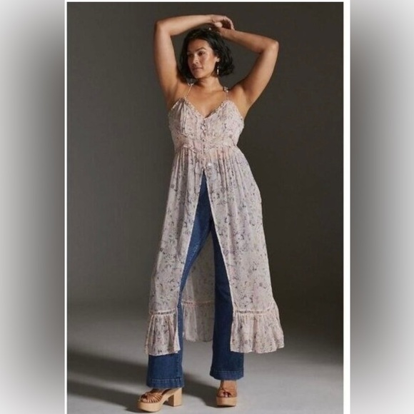 NWT Anthropologie Curtain Top 2X Pink Semi-Sheer Floral Duster - Picture 2 of 10